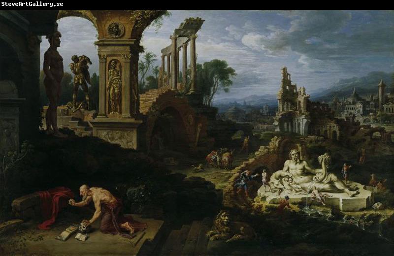 Maarten van Heemskerck Landschaft mit dem Hl. Hieronymus